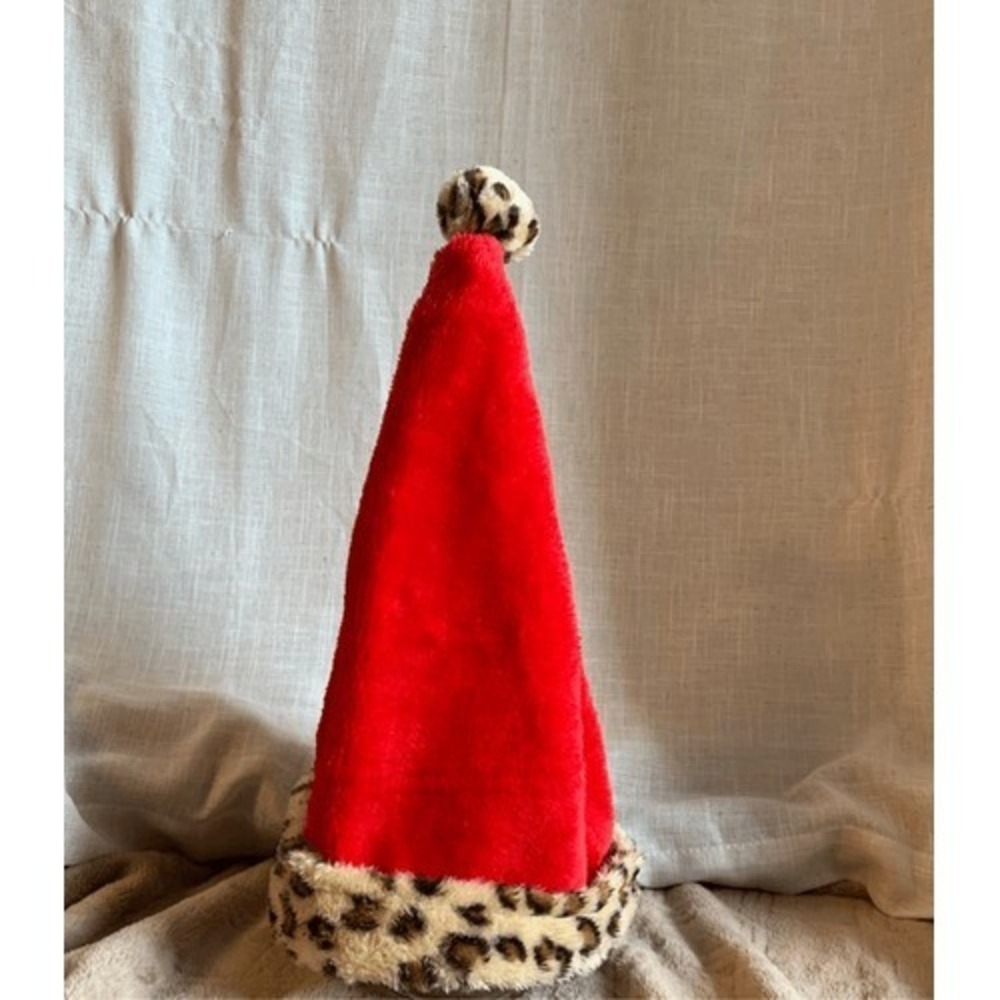 Red Santa Hat Unisex Size M Animal Print Trim Holiday Christmas Festive - Picture 9 of 9